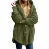 Women's Fashion Solid Color Pocket Button Hooded Plush Coat