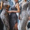 Winter Women's Long Sleeve Gold Foil Fringe Evening Dress, European & American Style Party Gown for Women