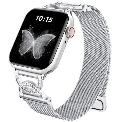 Ремешок для Apple Watch Series 10 9 8 7 SE 6 5 4 3 2 1 42 мм 41 мм 40 мм 38 мм D-образный со стразами, магнитная застежка, ремешок из нержавеющей стали