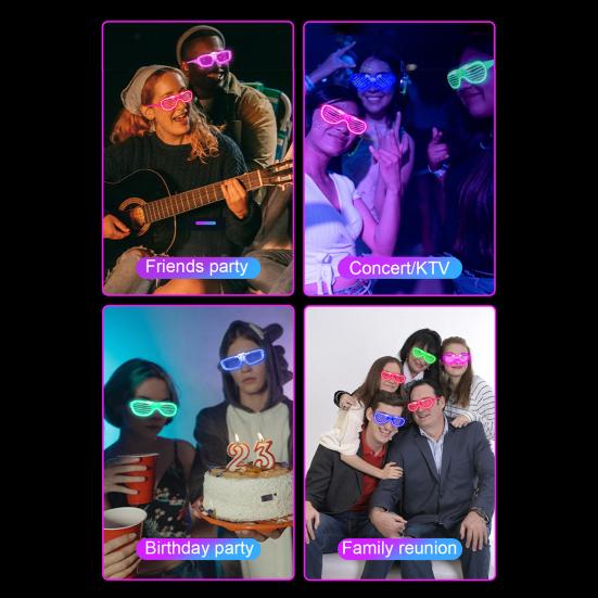 Kids Glow-in-the-Dark Glasses 3 Light Modes Light-Up Frames Battery-powered Heart Shape Cosplay