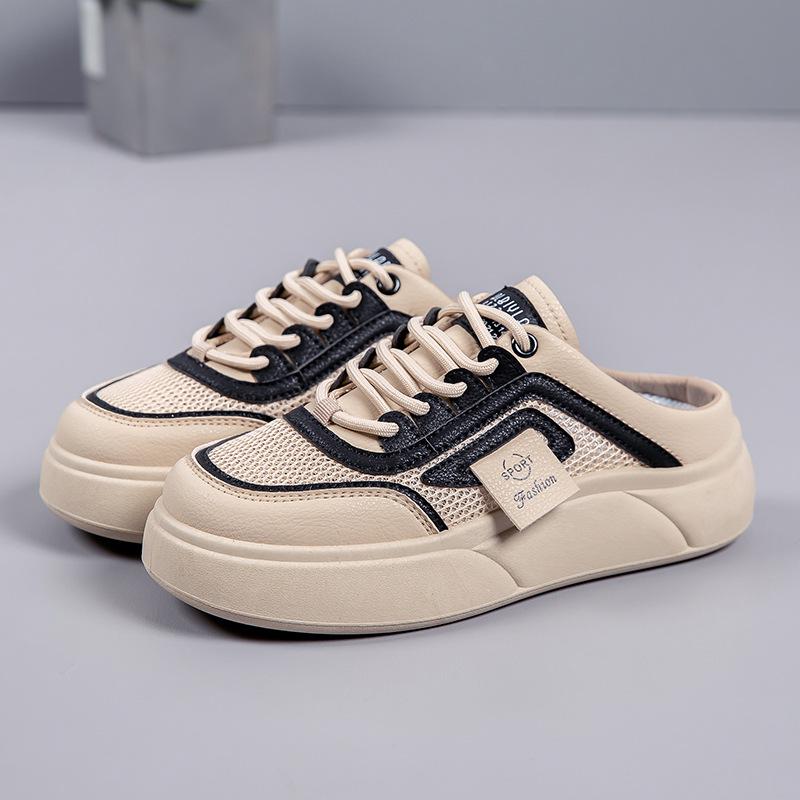 Женские летние полутапочки без застежек с закрытым носком из дышащей ткани и толстой подошвой — новинка 2025 года, легкий дизайн из белой сетки.