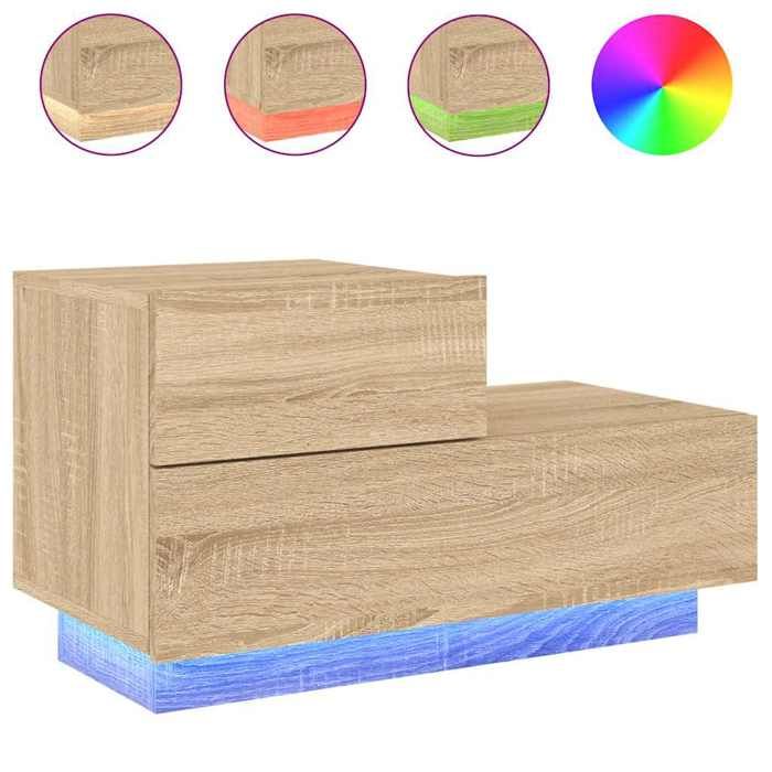Table de chevet - Maison Exclusive - Chêne sonoma - LED RVB - 70x36x40,5 cm