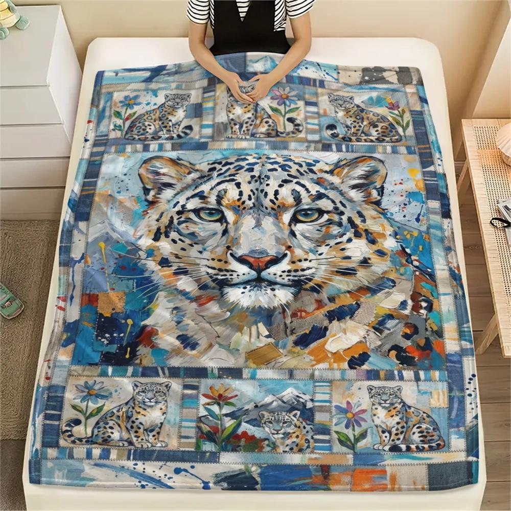 Snow Leopard Animal Print Flannel Blanket, High quality Comfortable for All Seasons, Home Decor, Warmth and Comfort, Perfect for Christmas Gifts121