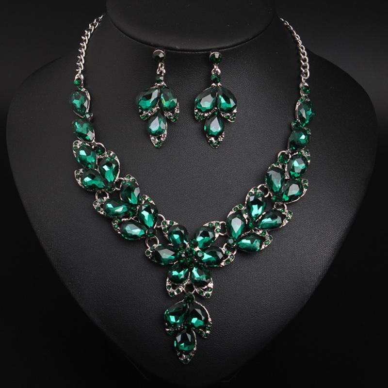 Jewelry Crystal Gemstones Flower Clavicle Necklace Earrings Set Dress Women'S Banquet Accessories