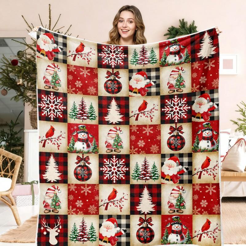 Flannel Fleece Blanket Christmas Plaid Print Customizable Soft Winter Throw Home Couch Bed