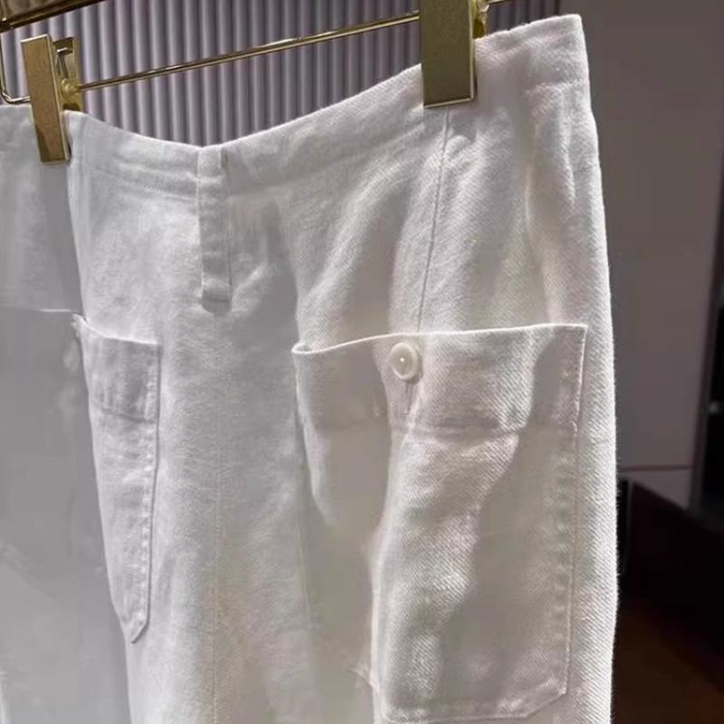 Летние тонкие льняные широкие брюки женские с высокой талией драпированные повседневные прямые белые брюки из хлопка и льна премиум-класса