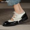 Women Genuine Leather Oxford Shoes Round Toe Black White Lady Lace Up Brogues Loafers Casual Shoes for Women Leather Shoes 2024