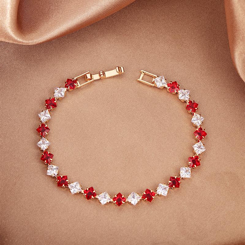 Браслет из позолоченного металла с разноцветным цирконом для женщин - Ювелирное изделие класса люкс с раскладывающейся застежкой