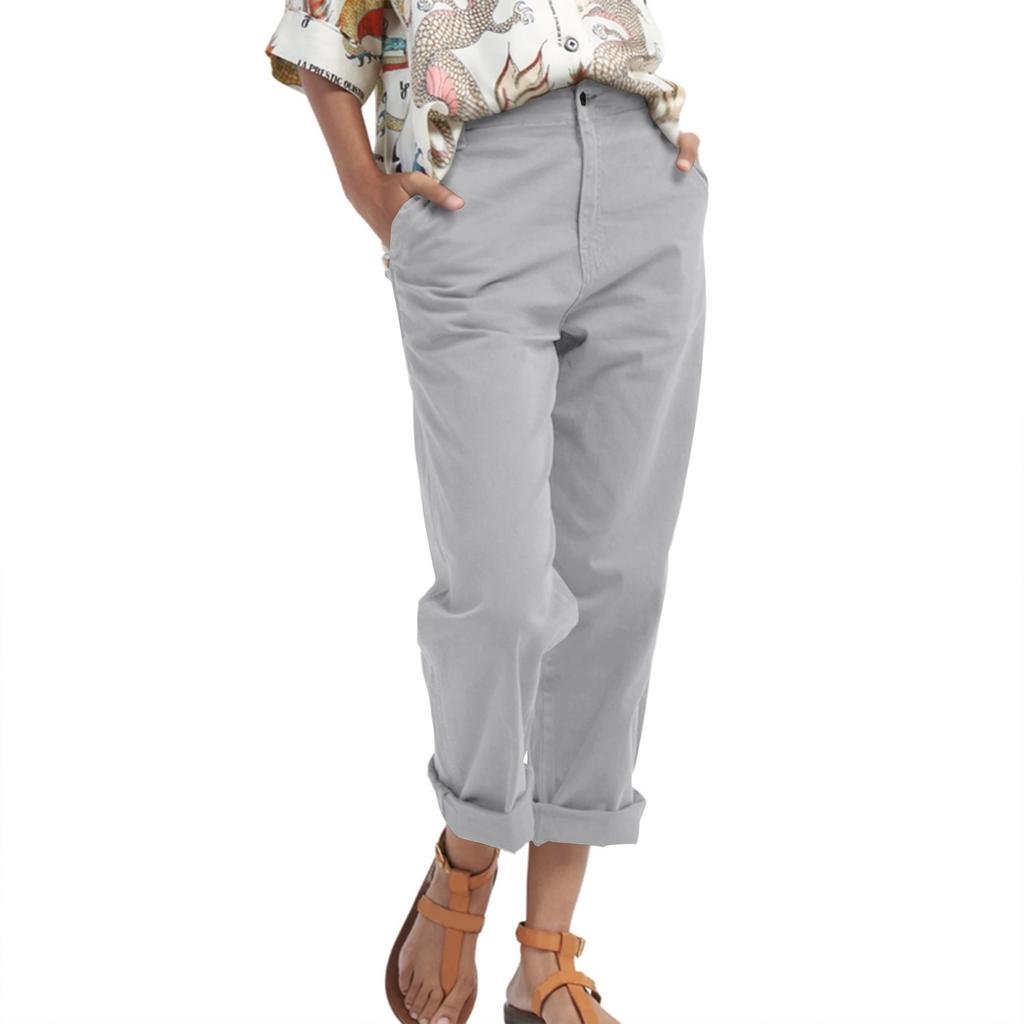 Women's Solid Color Loose Casual Pants With Pockets, Straight Leg Pants Suit Pants