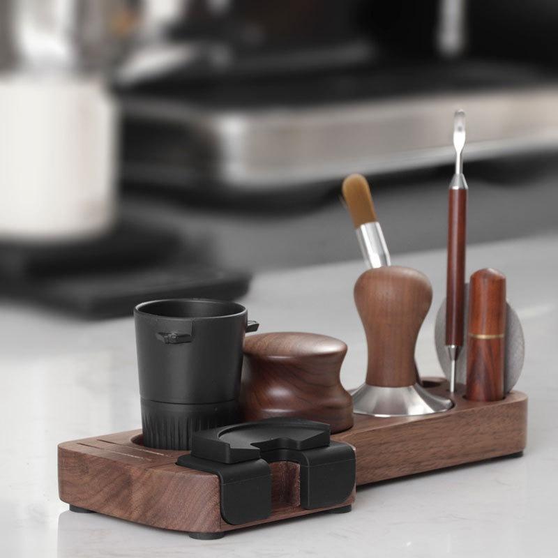 51-58mm Universal Coffee Tamper Mat Station Stand Portafilter Holder Support Base Rack Walnut Wood Coffee Lever Tools Organizer