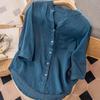 Темпераментный повседневный стиль литературный ретро однотонный летний новый тонкий хлопок и лен рубашка женская свободная рубашка с V-образным вырезом женская одежда