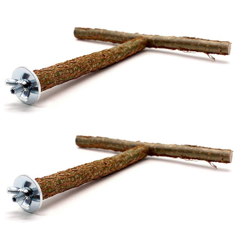 Use on Cage Grinding Perch Natural T Shape Branch Parakeet Chewing Toy Bird Toy Parrot Stand Wood