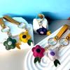 Multi-color Flower Keychain Tassels Flower Bag Pendant Cute PU Leather Key Ring  Couple