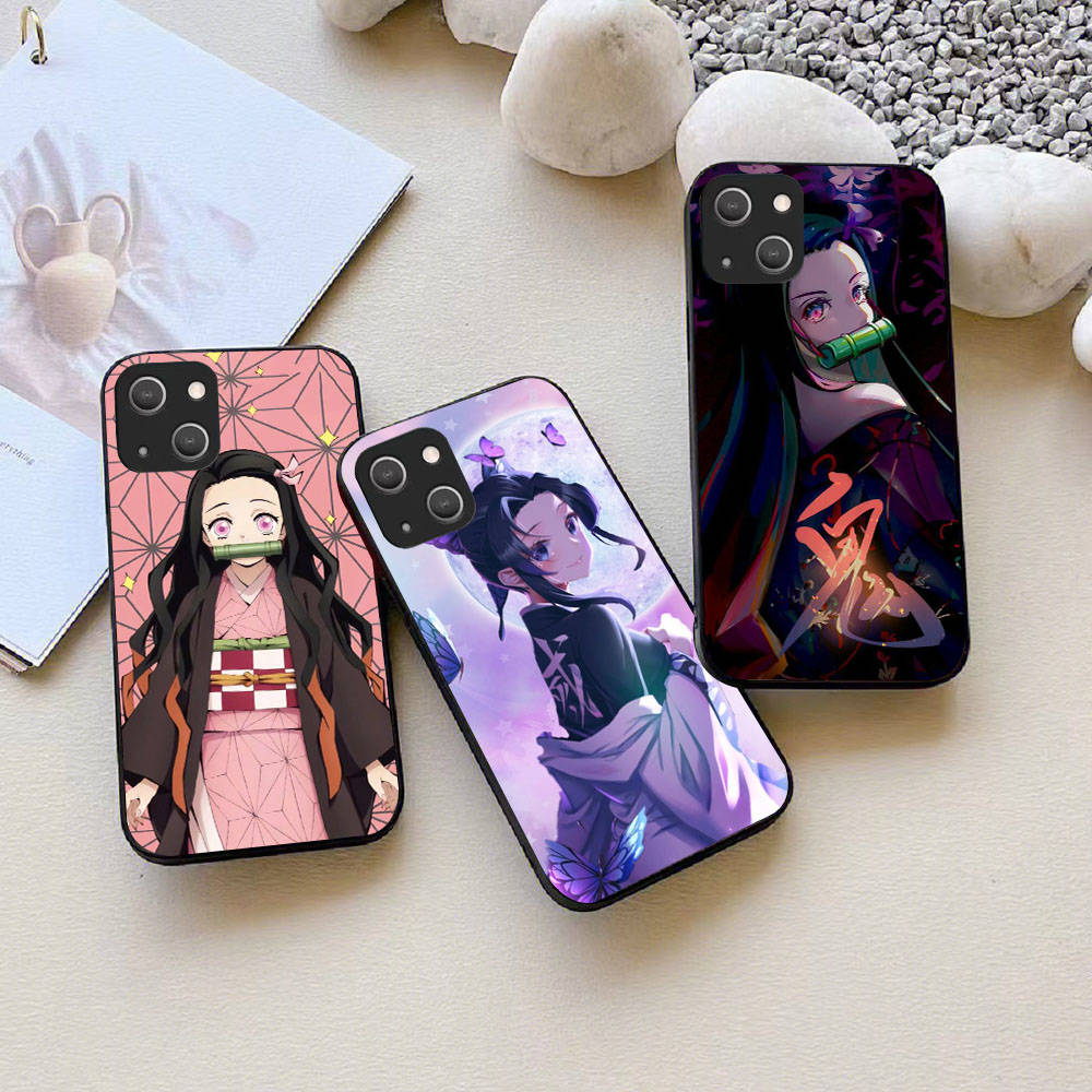 KK-10 Demon Slayer Soft Black Case for iPhone XR 14 15 11 12 13 6 7 8 X XS Pro Max Samsung S22 S23 S21 S24 FE Ultra S8 Plus