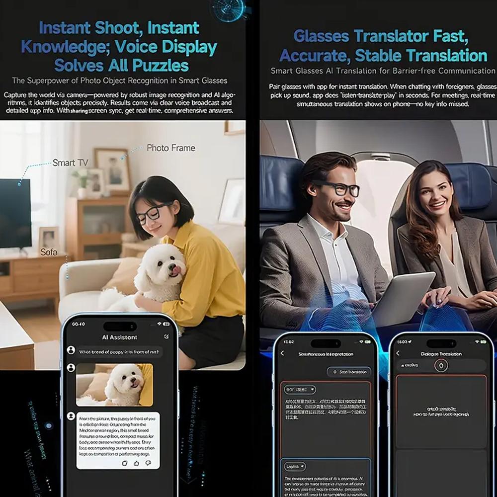 2026 Smart Glasses with AI Translator 8MP Camera 4K HD Take Videos and Photo Sunglasses BT Call for Men Women Fashion Glasses Wireless Music Playback