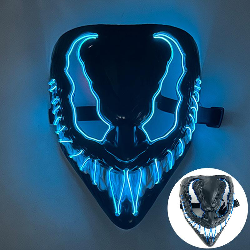 Unisex Adult  Curly Hair Plastic Clown Knight Costume Realistic Face Mask One Size Joker LED Mask Movie Cosplay Halloween Party