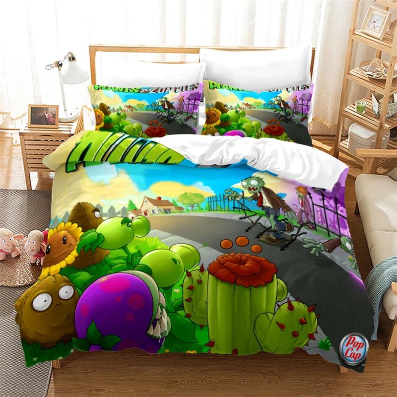 Popular Games Pattern Bedding Set 3d Plant Zombie Cartoon Duvet Cover Set with Pillowcase Single Double Queen King Bedclothes