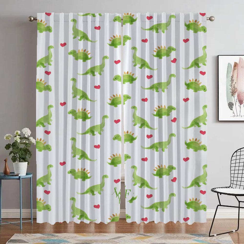 Dinosaur Curtains for Bedroom Living Room Curtain Shades Home Interior Curtains 2 Pieces Halloween Decoration Partition Kitchen