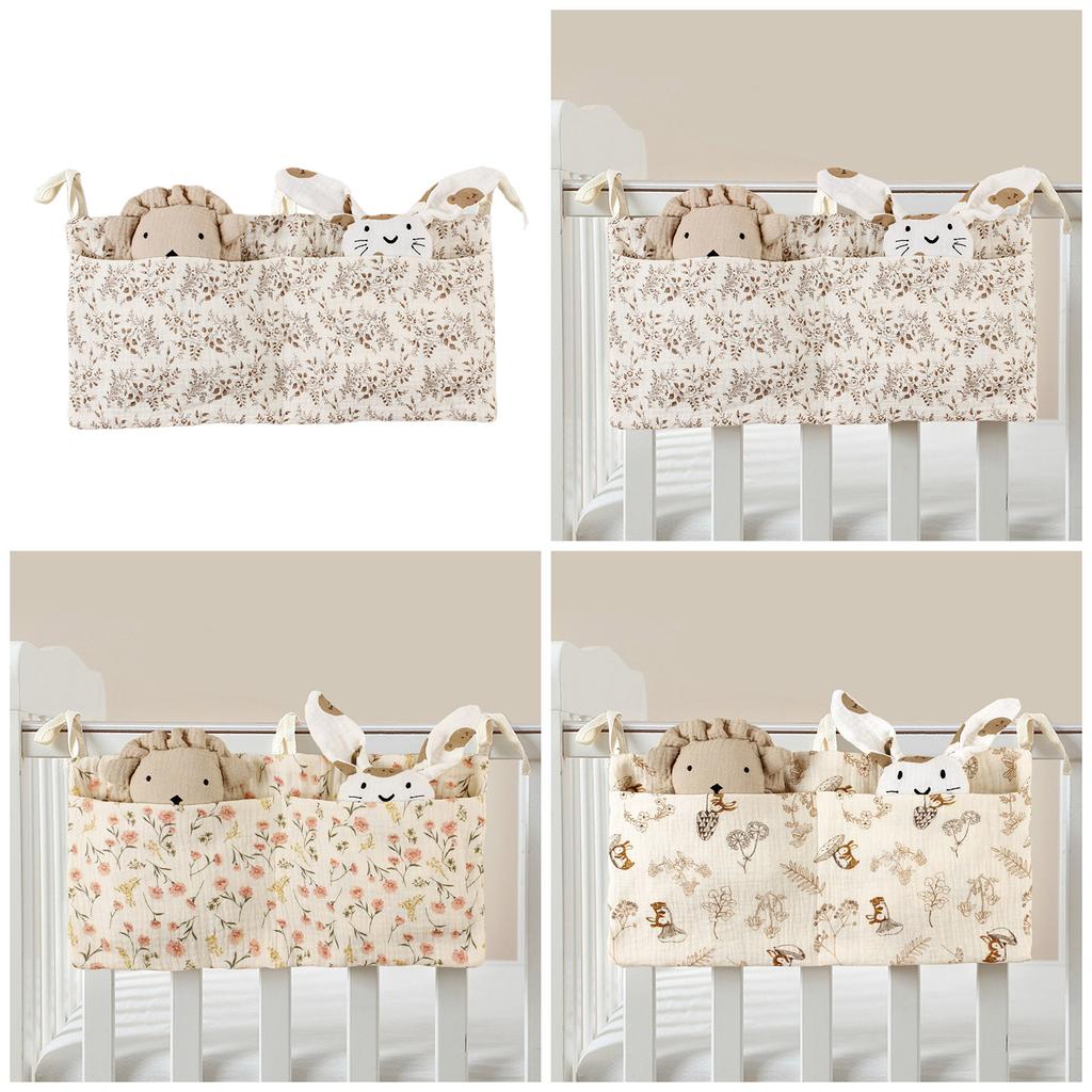 Baby Bedside Organizer Storage Bag with 2 Pockets for Toys Diaper Baby Cribs Storage Bag Multifunctional Hanging Pocket