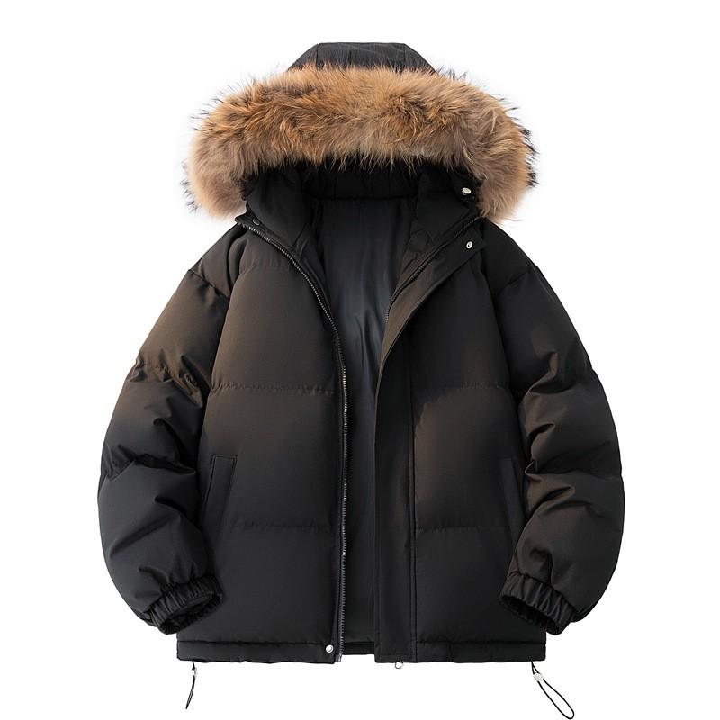 Fashion Casual Drawstring Hem Padded Jacket Winter Hooded Coat Trendy Couple Outerwear