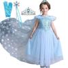Frozen Elsa Dress Princess Dress Tiara Snowflake Stick Gloves 4 Piece Set Kids Costume Blue Girls 110 Kids Costume Girls Girls Princess Costume