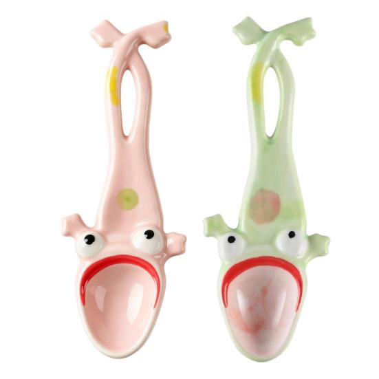 1/2 шт. Уродливая лягушка с большим ртом, керамическая ложка, ложка-лягушка с длинными ногами, инструмент для смешивания, юмористический кухонный настольный аксессуар