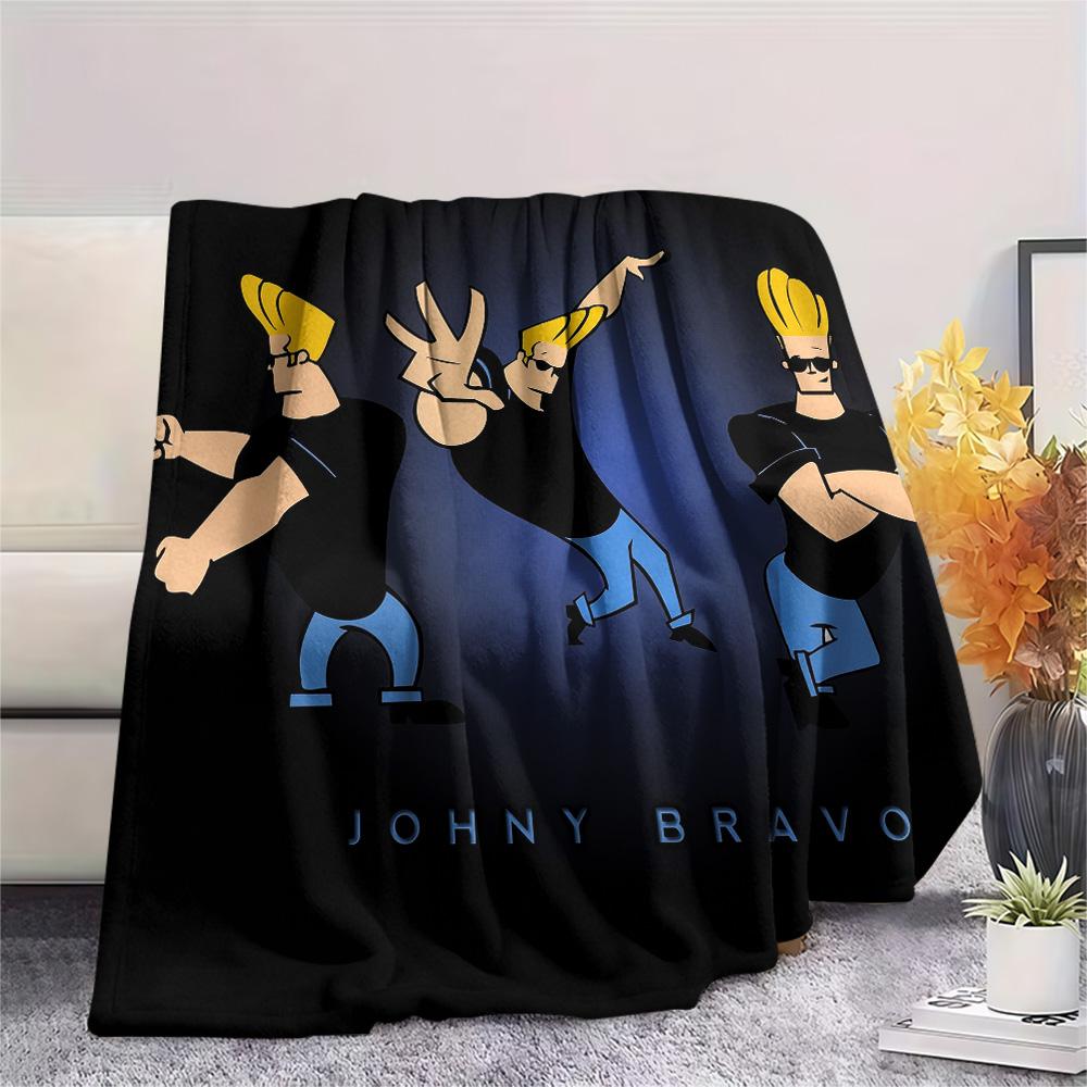 Johnny Bravo Print Flannel Blanket, High quality Comfortable for All Seasons, Home Decor, Warmth and Comfort
