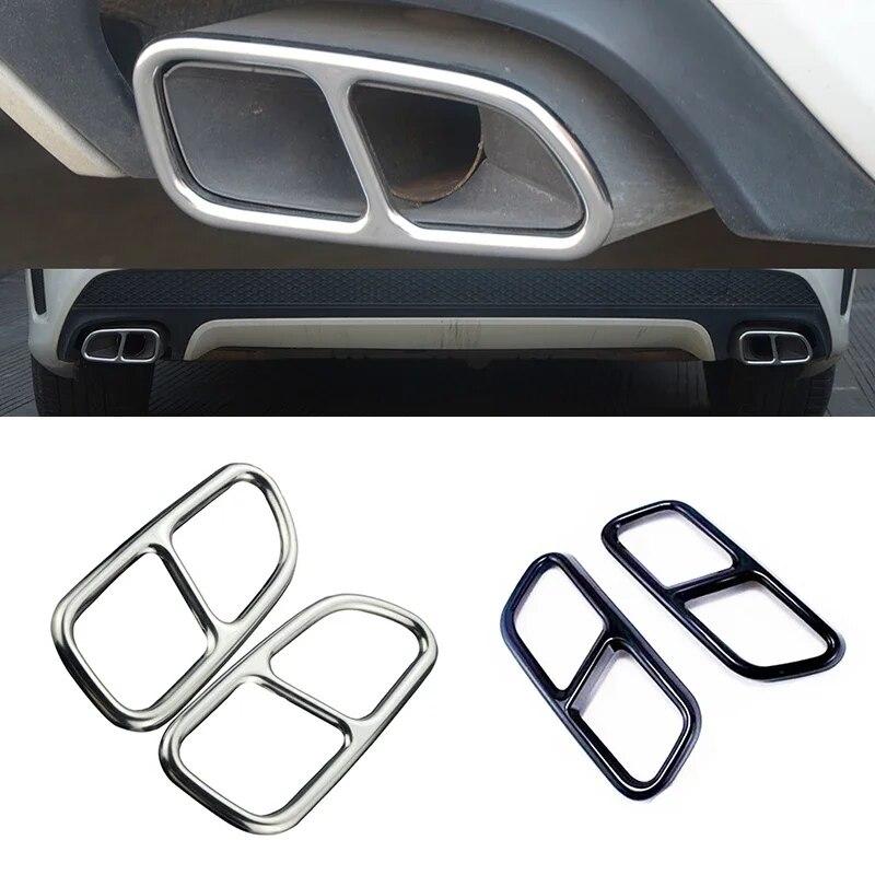 For Mercedes Benz W117 CLA 2013-2016 Titanium Black / Silver Car Tail Throat Exhaust Pipe Muffler Tip Cover Trims 2Pcs/Sets