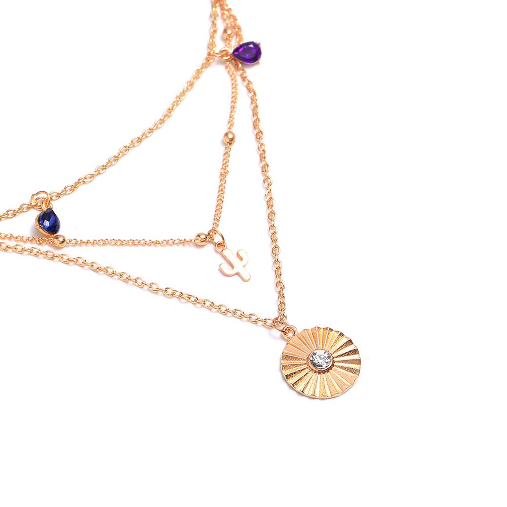 Women's Necklace Retro Style Disc 3-layer Geometric Cactus Colored Gemstone Necklace