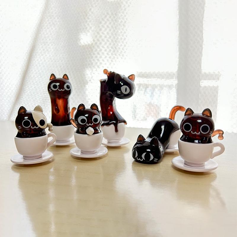Кото-кафе Кофе Стайлинг Слепой Ящик Прозрачные Забавные Позы Фигурки Модель Коллекция Игрушка Настольный Декор Сюрприз Подарки