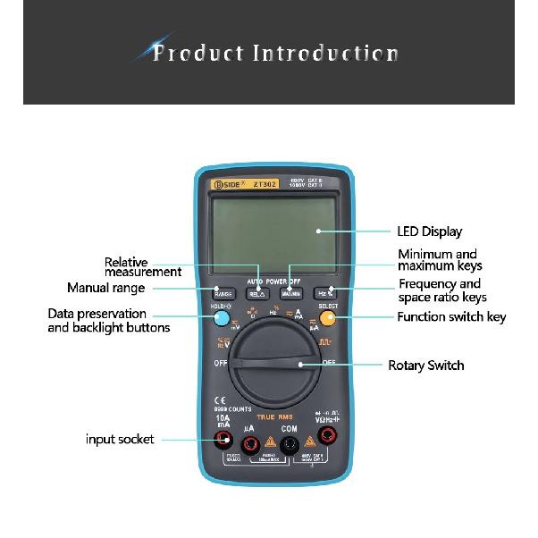 Digital Multimeter BSIDE ZT301 302 True-RMS DC/DA Voltmeter Ammeter Multimetro DMM Resistance Ohm Cap Hz Temp Tester