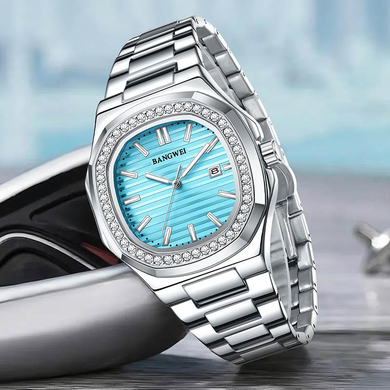 Мужские часы Бизнес Водонепроницаемые Светящиеся Дата Мужские Наручные часы Нержавеющая сталь Квадратный циферблат Кварцевые Мужские часы