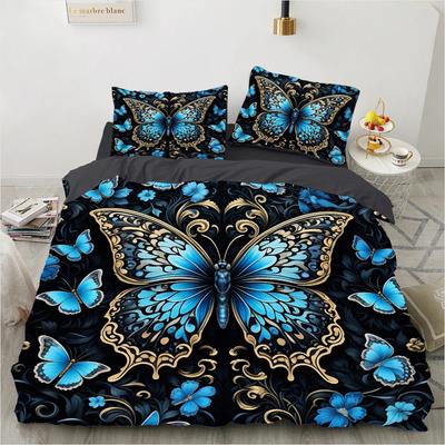 Комплекты постельного белья 3d Пододеяльник Комплект 23 шт DuvetQuiltComforter Комплекты постельного белья постельное белье Boho Damask Garden Blue butterfly