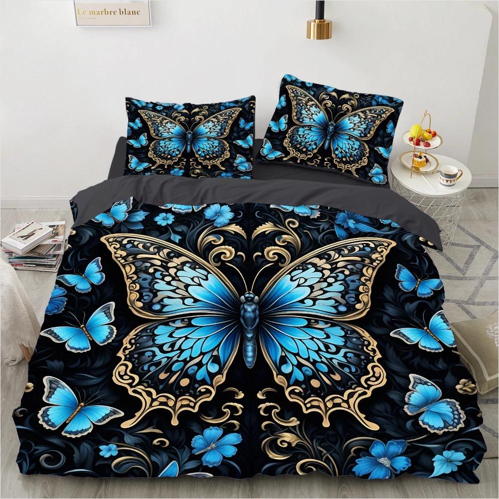 Комплекты постельного белья 3d Пододеяльник Комплект 23 шт DuvetQuiltComforter Комплекты постельного белья постельное белье Boho Damask Garden Blue butterfly