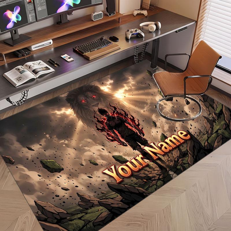 Custom Name Crystal Velvet Rug,Blue Lock Comfortable Anti Slip Floor Mat For Room Decoration