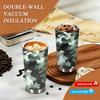 Green Camouflage Pattern Stainless Steel Insulated Coffee Tumbler Vacuum Travel Mug Leakproof Cup for Outdoor Hiking Camping Office