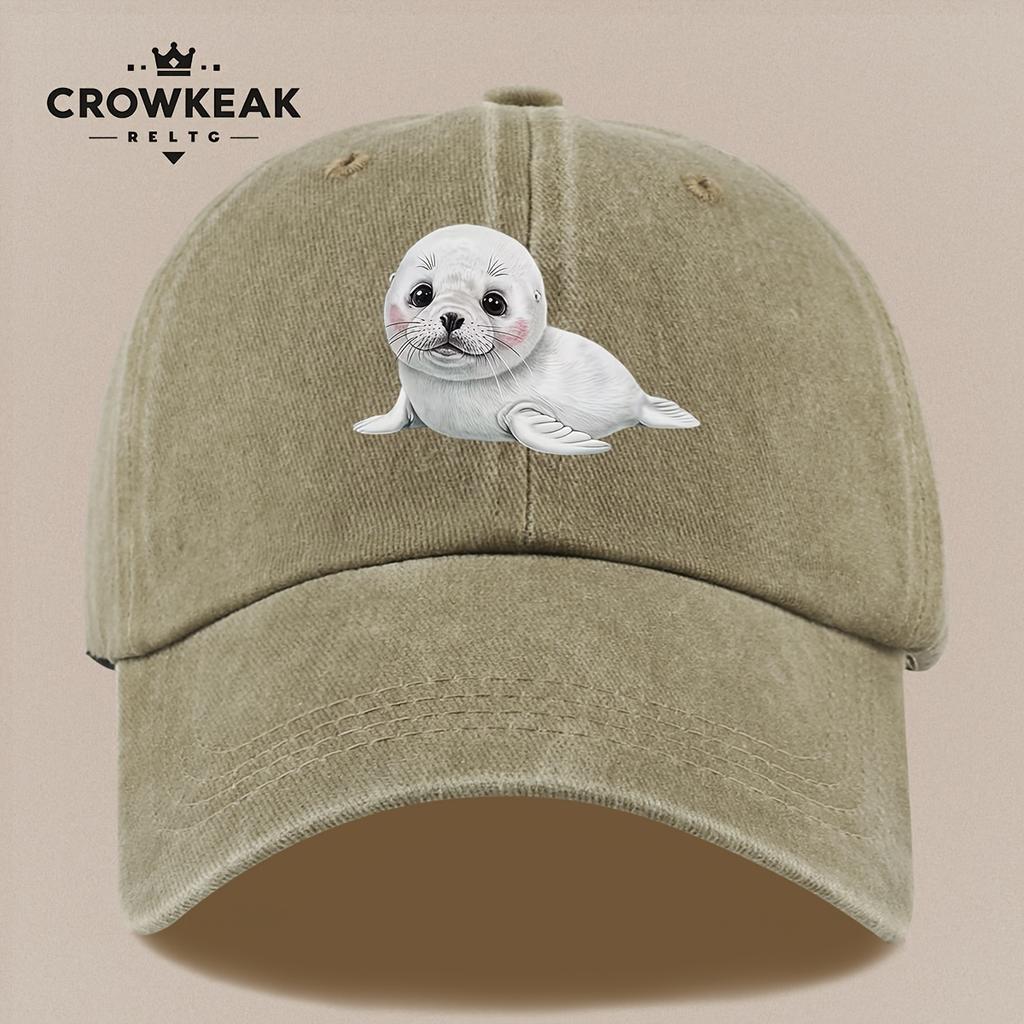 pc Cute Cartoon Seal Pattern Design Printed Baseball Cap Black Papa Trucker Hat Breathable Comfortable Solid Color Easy Retro S