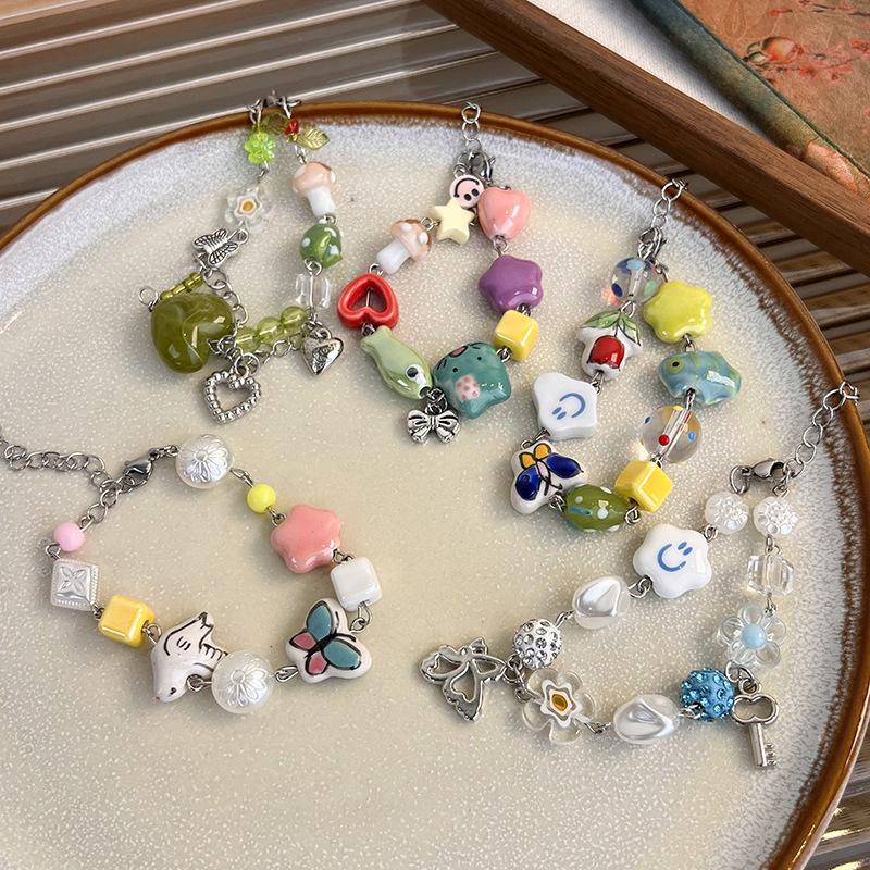 Прекрасный красочный керамический браслет-бабочка для женщин, летние друзья любят браслет с улыбающимся лицом