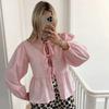 Летняя уличная модная женская блузка, повседневная рубашка с длинным рукавом и галстуком-бабочкой на шнуровке, топы, женские офисные элегантные сексуальные рубашки с круглым вырезом 24427