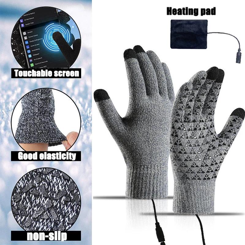 Зимние теплые термоперчатки с подогревом, со встроенным нагревательным элементом, с питанием от USB, мягкие, прочные, с сенсорным экраном, нескользящие рабочие перчатки