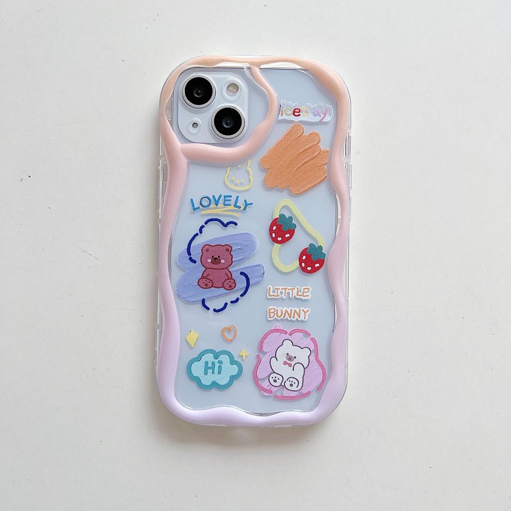 Cute Silicone Case for Redmi Note 12 11 Samsung A54 A14 iPhone 11 13 Oppo Reno 8T Infinix Note 30 Pro Funda Painted Cartoon Bear Cover Soft TPU Bumper