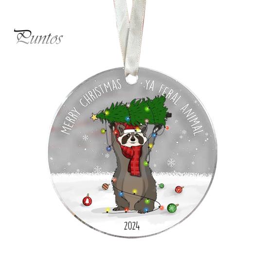 Рождественское украшение в виде животного, 2D, плоское акриловое украшение, мультяшная шапка Санты, подвесное украшение в виде животного для каминной полки рождественской елки