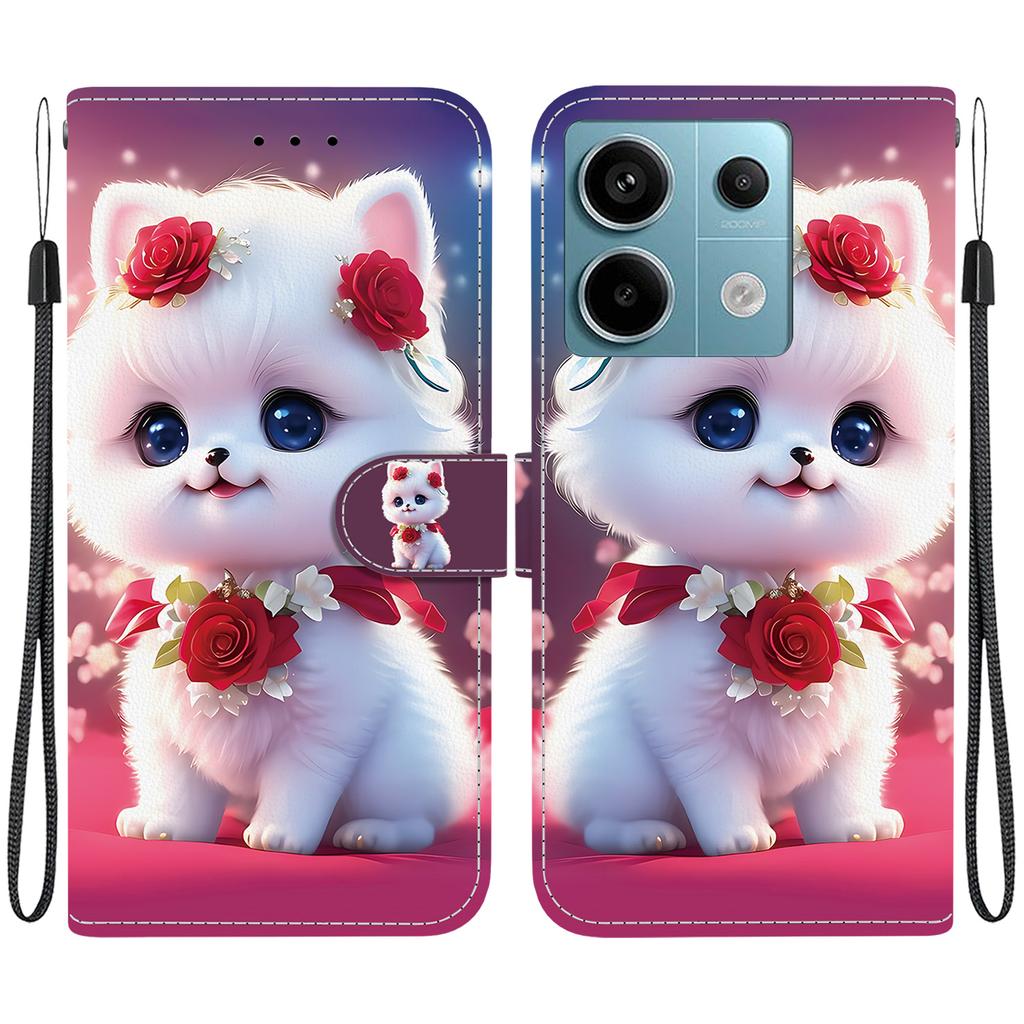 Чехол-книжка из искусственной кожи ручной работы для Xiaomi Poco X6 / Redmi Note 13 Pro (5G) Противоскользящий ударопрочный чехол с ремешком на запястье и дизайнами в виде сердец/роз и кошек