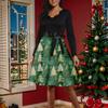 Women's Fashion Round Casual Slim Fit Christmas Print Large Swing Long Sleeve Dress