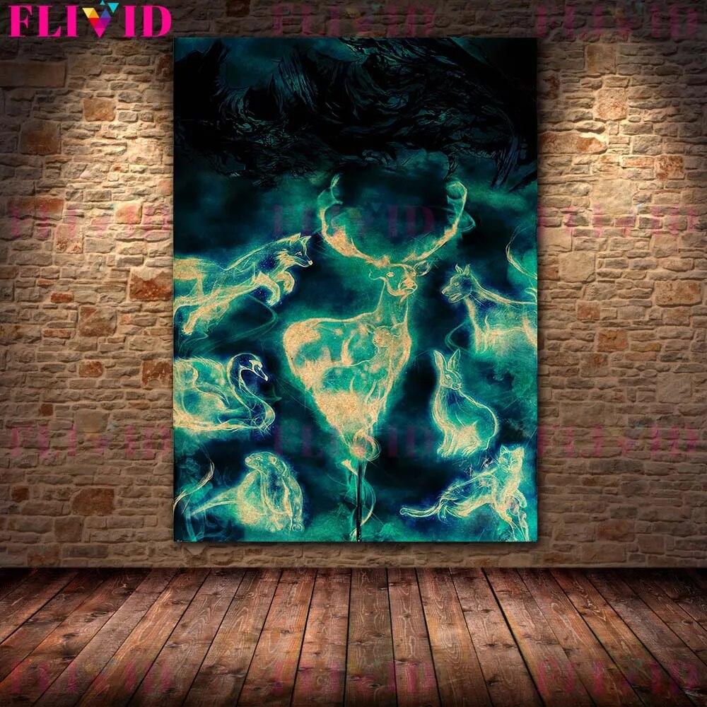 Огненный мотылек, сова, ворона, жаба, лось абстрактный художественный постер с загадочными животными и принтом «Существа в волшебном мире» винтажный настенный художественный декор без рамки