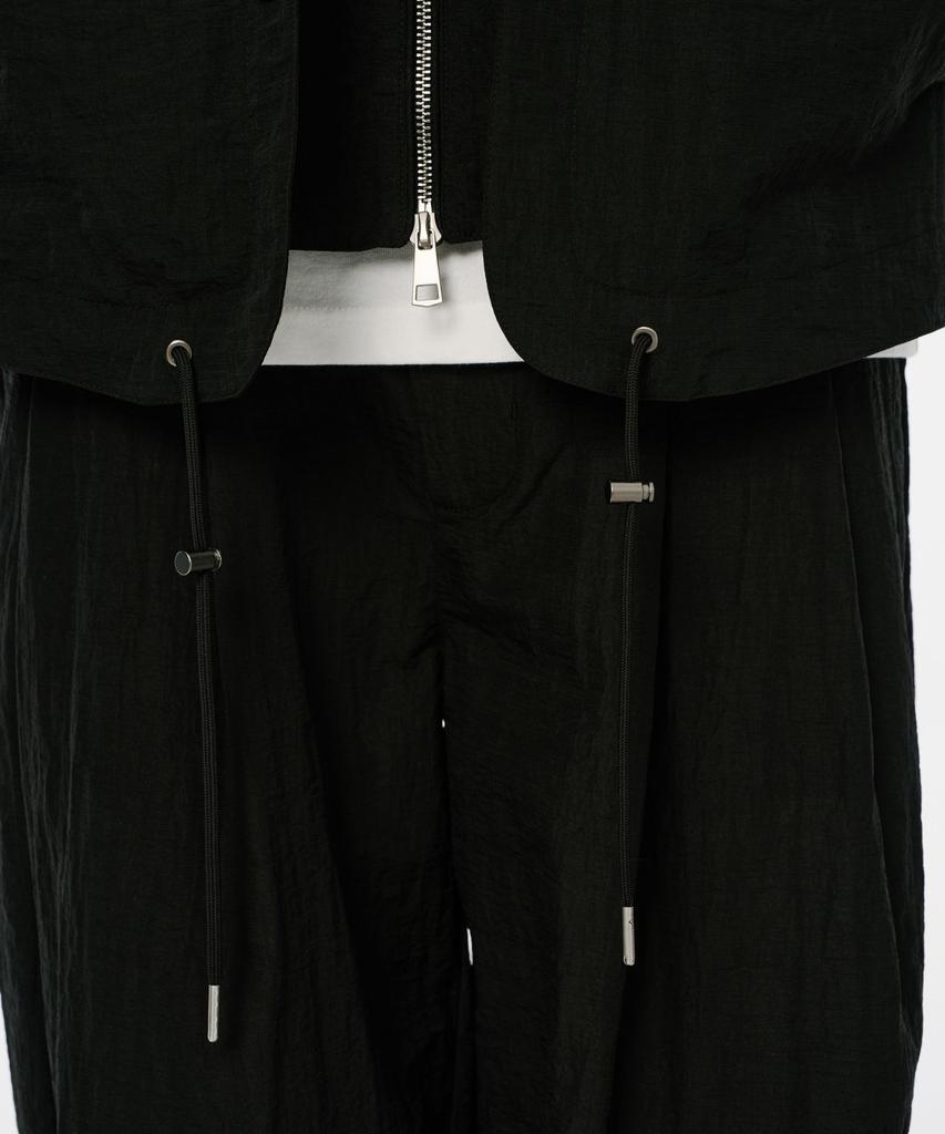 Codemorph Double Zipper Layered Linen Texture Jacket Black