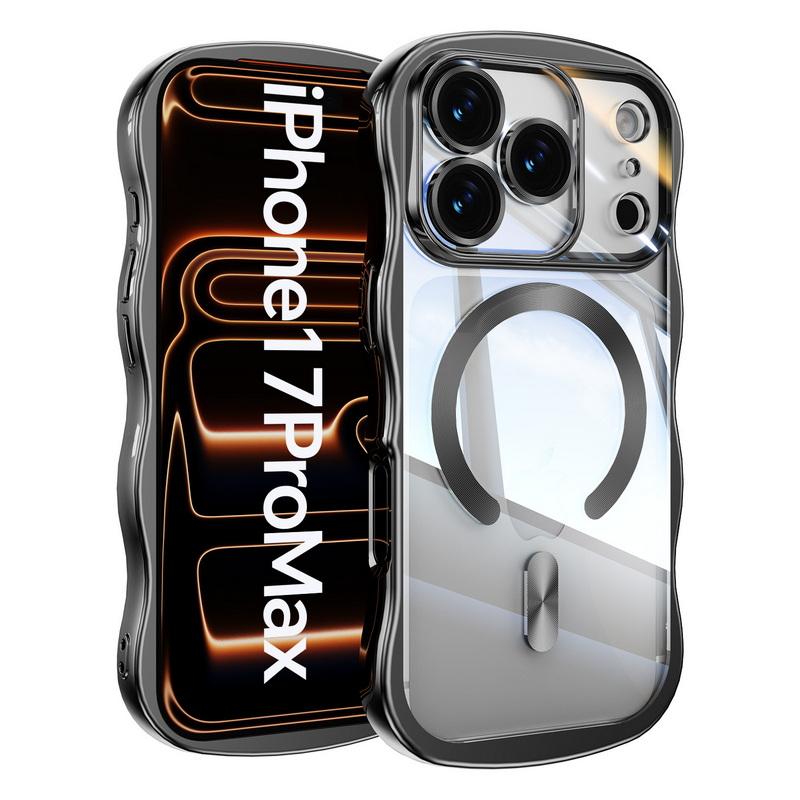 Покрытие Волнистая Рамка Магнитный Чехол Для Телефона Для iPhone 17 Pro Max 16 15 14 13 Гальванизированный Силиконовый Бампер Ударопрочный Прозрачный Мягкий Чехол