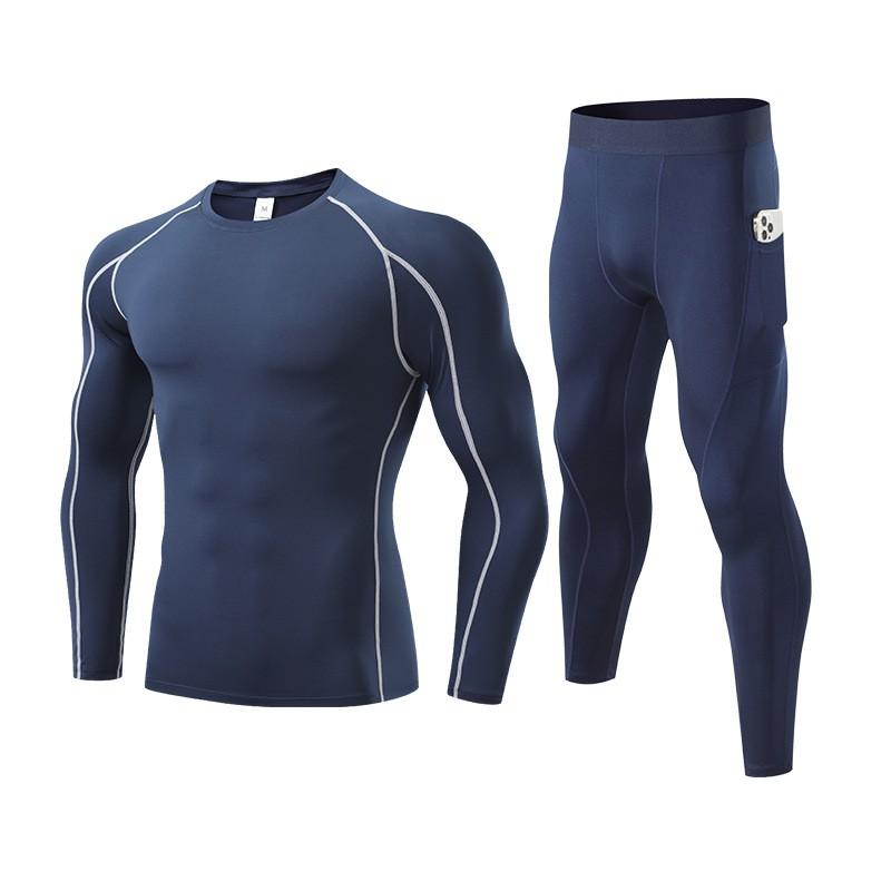 Mens Compression Athletic Set Long Sleeve Top Pants Running Basketball Gym Workout Quick Dry Breathable Sportswear