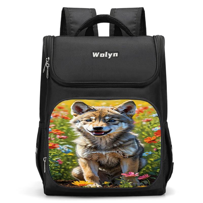 Kids Wolf-Themed 3D Large Capacity Lightweight School Backpack Boys Girls Oxford Fabric Unisex Student Bag