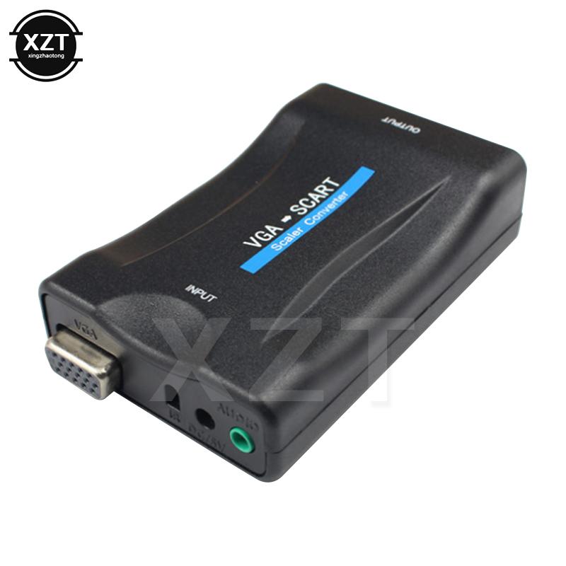 VGA to SCART Video Audio Converter Adapter With Remote Control USB DC Power Cable and VGA Cables Supports NTSC PAL SECAM For TV